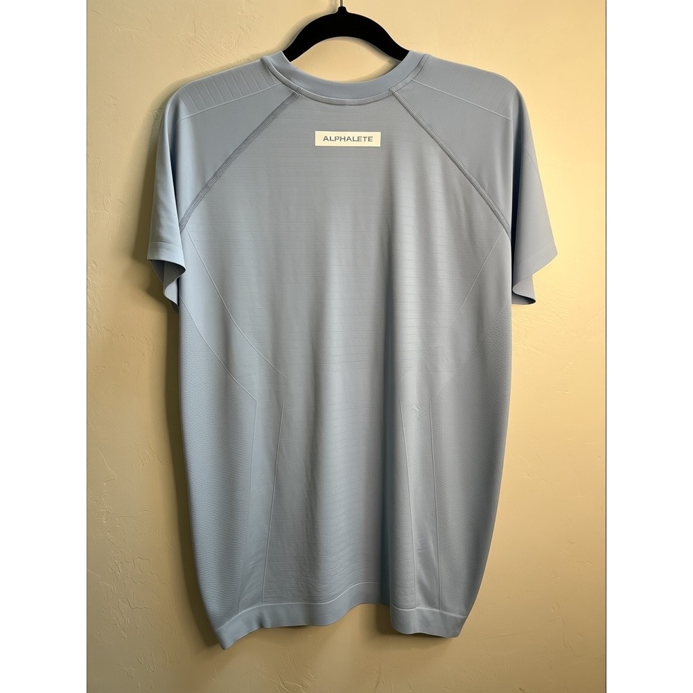 Alphalete Mens Seamless Short Sleeve Training Shirt Light Blue Large L Gym Tee